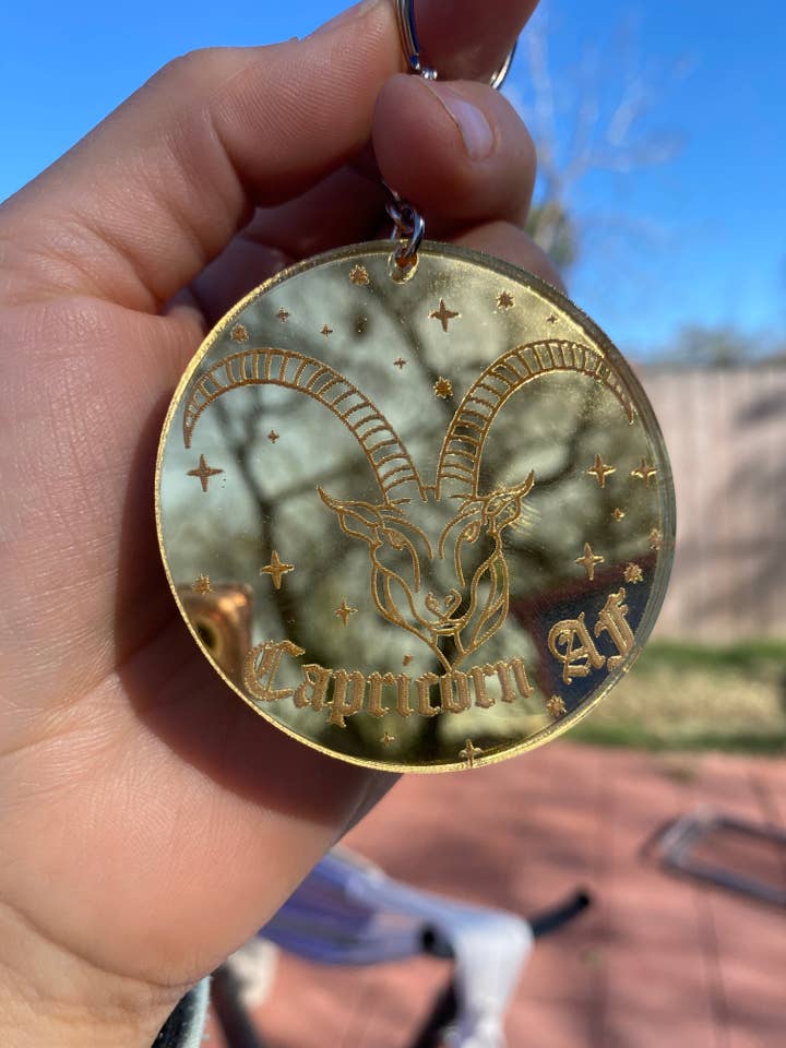 Capricorn Zodiac Keychain (Gold Mirrored Acrylic) for wholesale by Very That