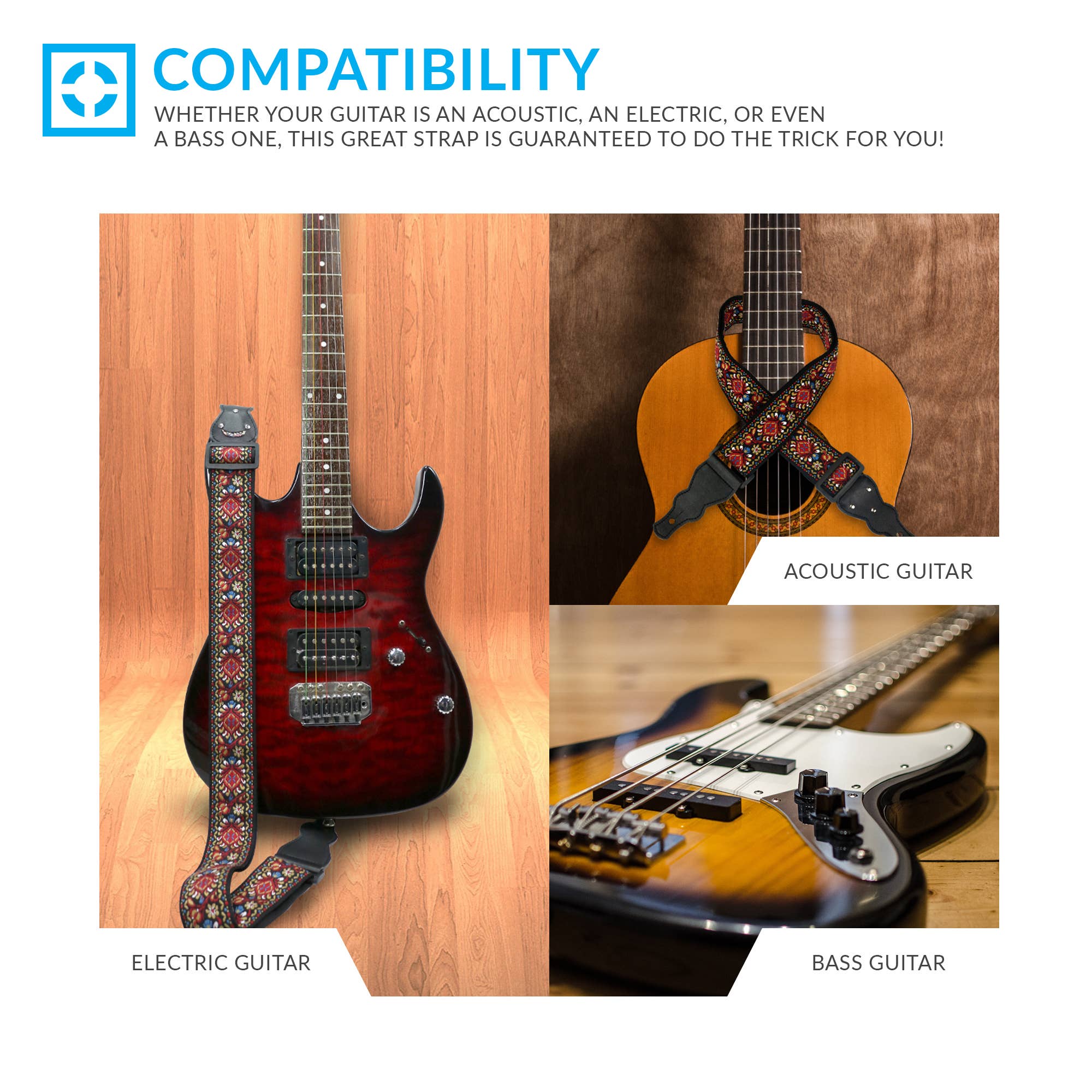 Gradzo - Wholesale Guitar Strap - Unisex - Red Vintage Woven Guitar Strap5