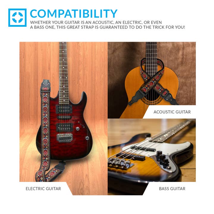 Gradzo - Wholesale Guitar strap – Unisex - Red Vintage Woven Guitar Strap5