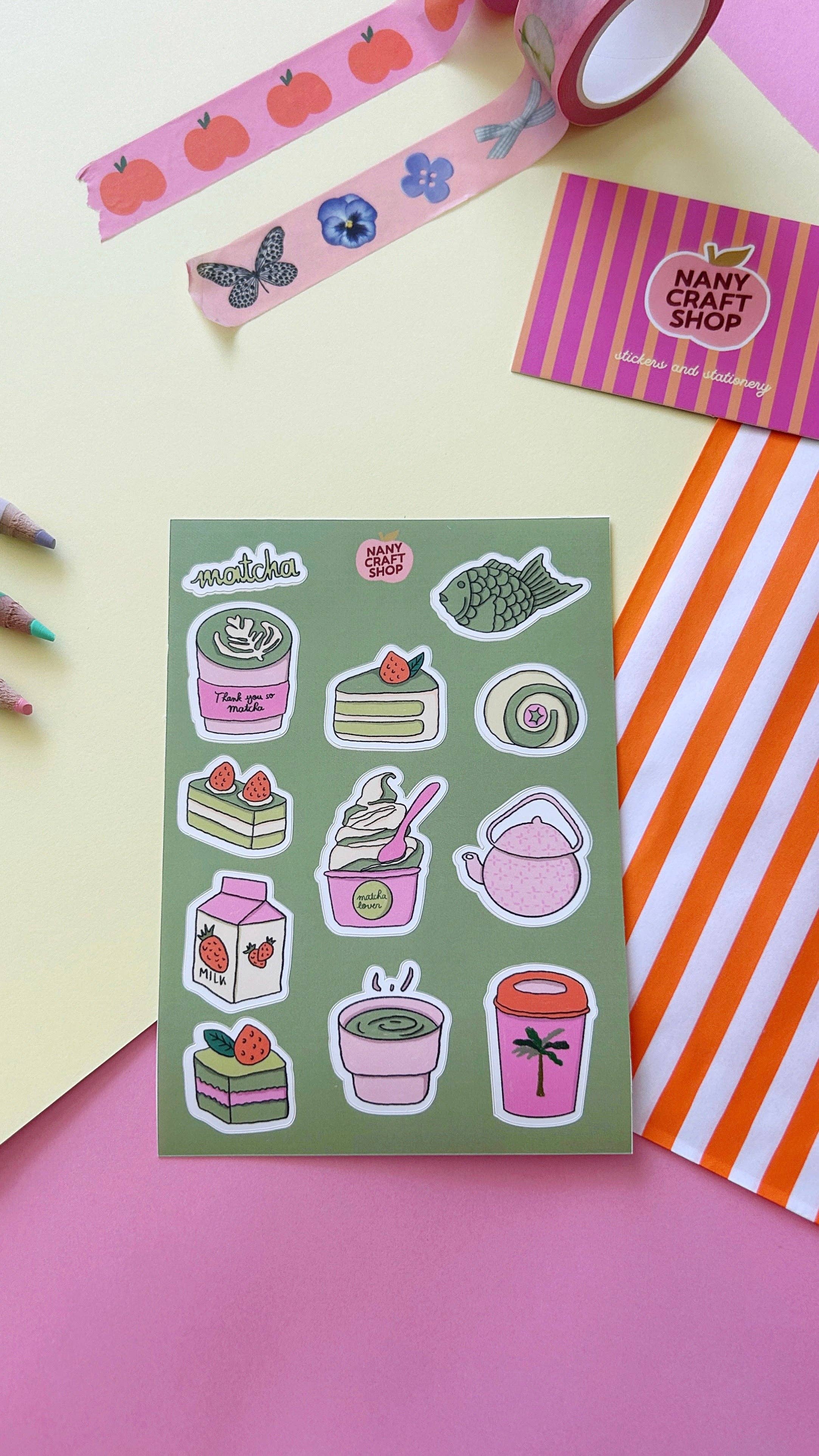 Nany Craft Shop - Venta al por mayor Pegatina - Plancha de pegatinas matcha A6 🍵1