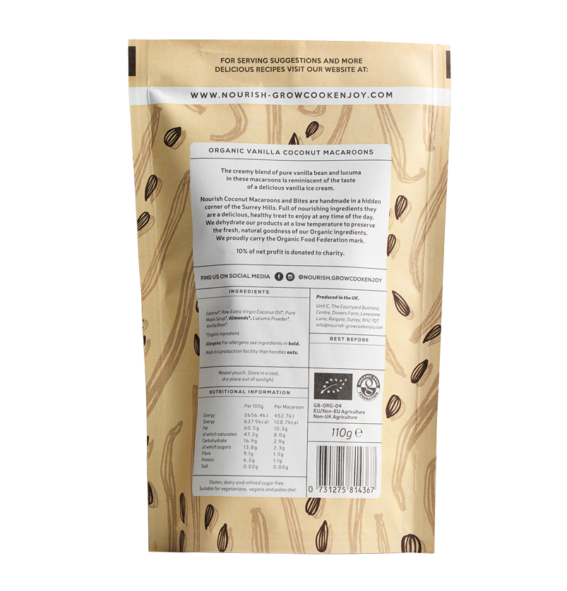 Nourish - Wholesale Cookie - Organic Vanilla Coconut Macaroons (110gm) Case of 10 NOUR0051