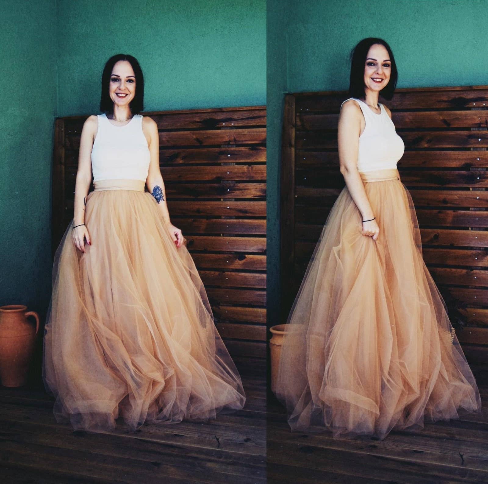 Modayladans – wholesale Skirt – Women’s – Long Beige Tulle Skirt | Wedding Bridesmaid Beige Tulle0