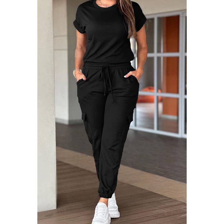 Supreme Fashion - Wholesale Top & Pant Set (NOT Loungewear) - Women's - Crew Neck Short Sleeve Drawstring Waist Jumpsuit3