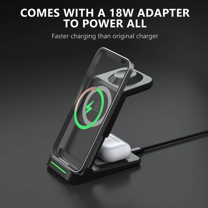 LAX Gadgets - Vente Station de charge - Station de recharge sans fil 3 en 1, support de chargeur, pack de vente au détail5