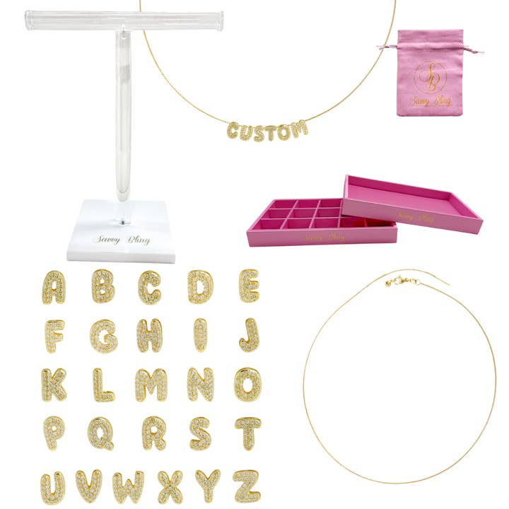 Savvy Bling - Wholesale Pendant/Charm Necklace - Cz Mini Bubble Initial Custom Word Name Necklaces