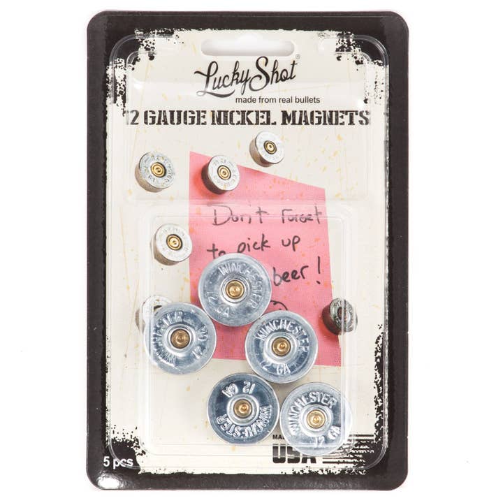 Lucky Shot - Wholesale Magnet - 12 Gauge Bullet Magnets - Nickel - 5 Pieces1