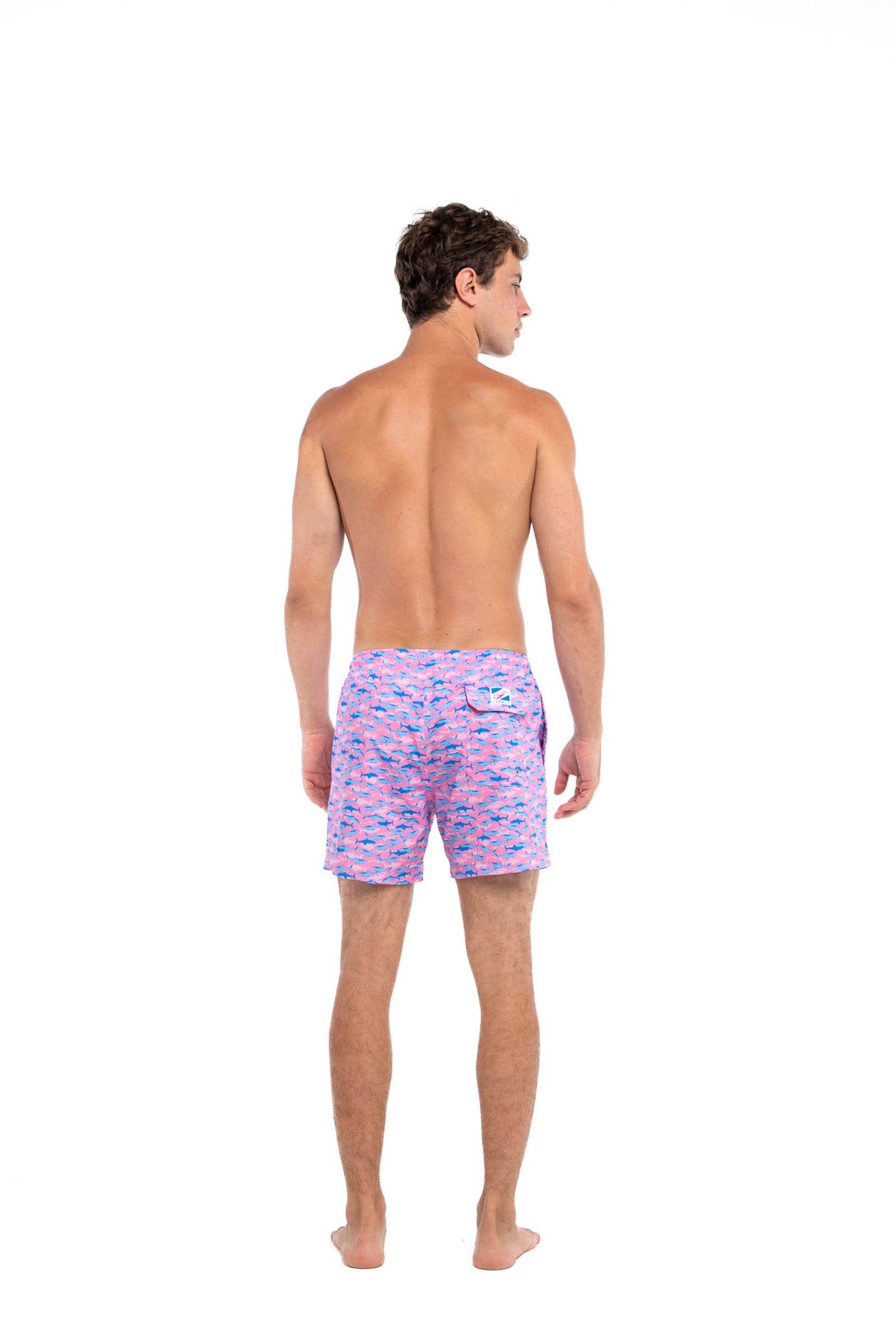 Bermies - Wholesale Boardshort - Heren - Bermies roze zwembroek met haaienprint - 15 cm met inzetstuk3