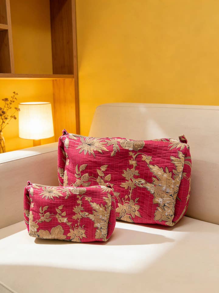 Mother-daughter quilted cotton kits with fuchsia flower pattern for wholesale by LINETA