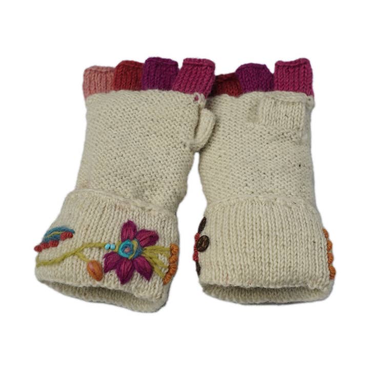 Lila fingerløs handske i hvid for engroshandel hos Pine Sky Studio