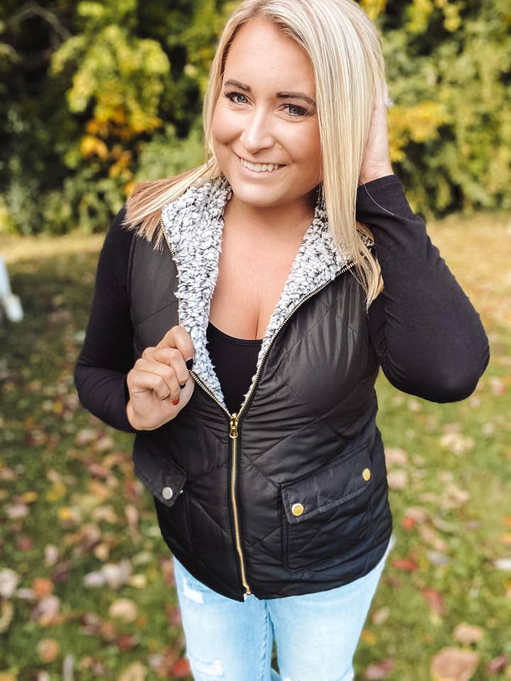 RTS Reversable sherpa quilted puff vest for wholesale by Forever3AM