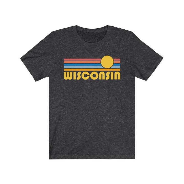 Hey Mountains - Wholesale Screen Printed T-Shirt - Unisex - Wisconsin T Shirt, Retro Sunrise Unisex Graphic Tee