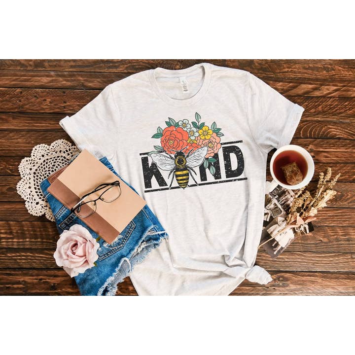 Bee Kind With Flowers T-Shirt or Crew Sweatshirt for wholesale by Peach Closet