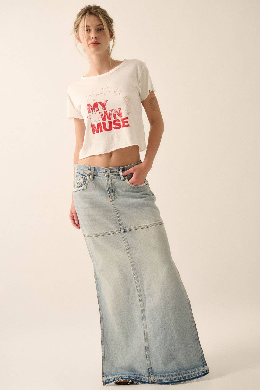 Ivory My Own Muse Vintage Wash Cropped Graphic Tee for wholesale on Faire6