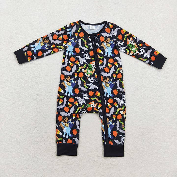 Barboteuse zippée noire pour chiens d'Halloween pour bébés et filles pour la vente par Aier Wholesale