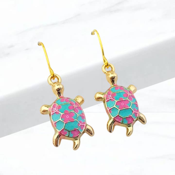 Gold Turtle Earrings, , Coastal Earrings, Nature Jewelry for wholesale by Piccadilly Pendants