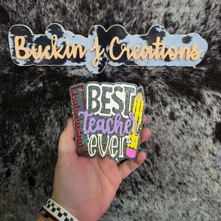 Buckin J Creations - Venta al por mayor Ambientador de coche - Mujer - Ambientador de coche hecho a mano "Mejor profesor/a del mundo".6