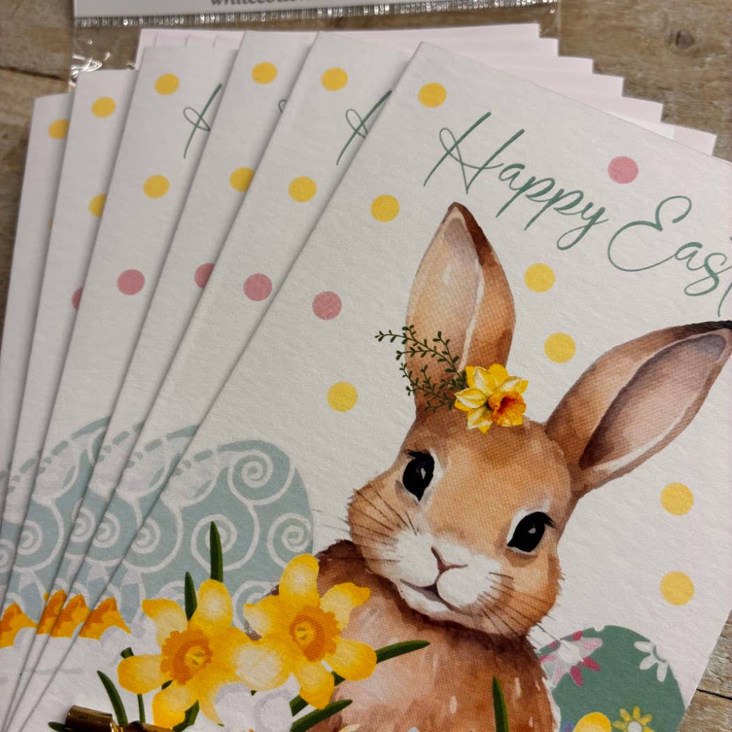 White Cotton Cards - Wholesale Easter Card - EASTER NOTELETS (x6) BUNNY & DAFFS (N95-E15)1