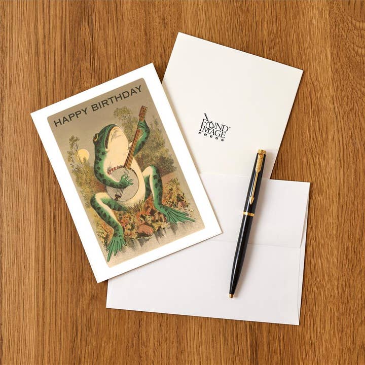 Found Image Press - Wholesale Stationery/Notecard Set - Greeting Card HB-136 Happy Birthday, Frog with Banjo