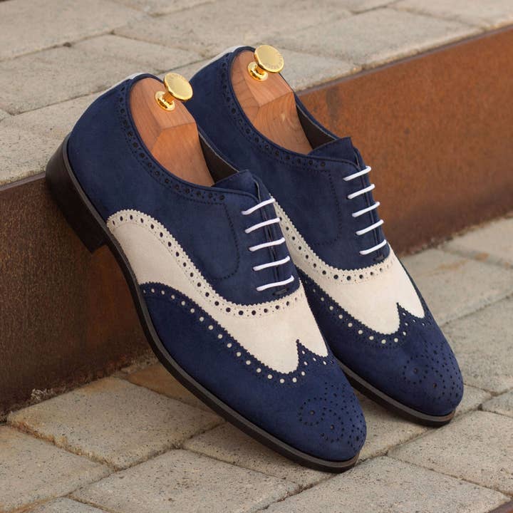 Aeron Men's Italian Suede Full Brogue in Navy / White for wholesale on Faire3