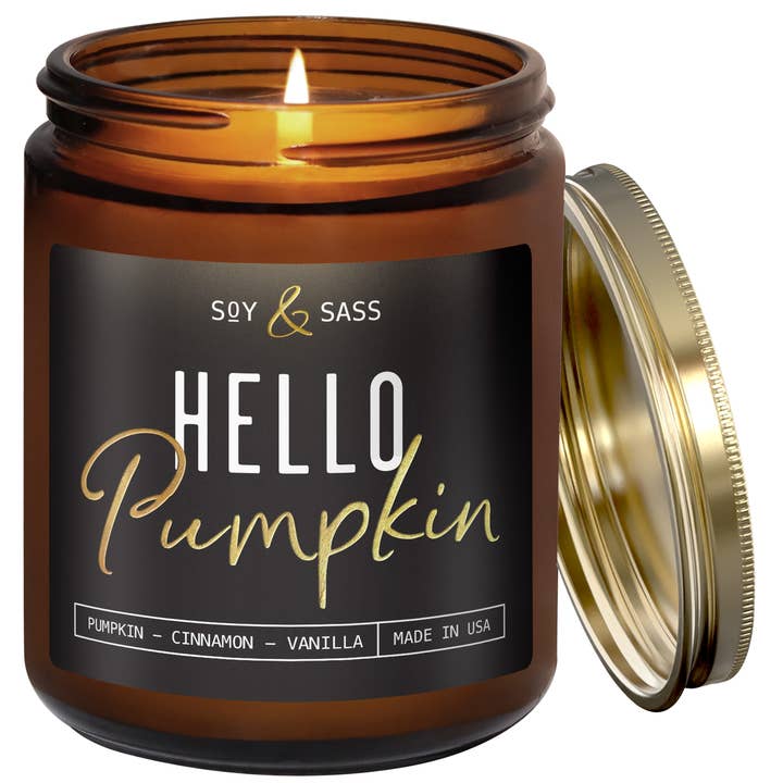 Hello Pumpkin Soy candle 9oz - Fall Candles HAND MADE IN USA for wholesale by Soy and Sass