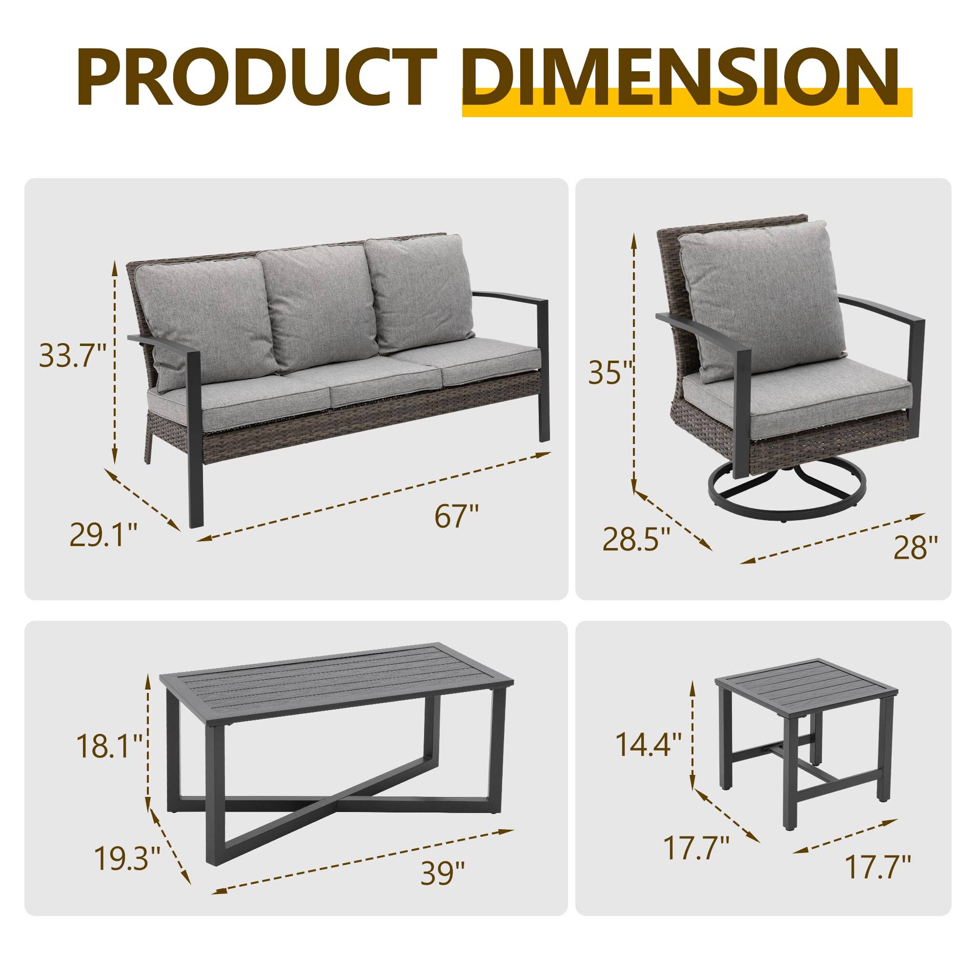 Heynemo - Wholesale Patio Set - 7PCS Rattan Patio Conversation Set with Swivel Chair4