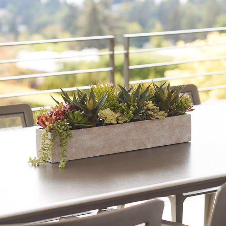 Rectangular Artificial Succulent Arrangement, Natural Planter for wholesale by CG Hunter