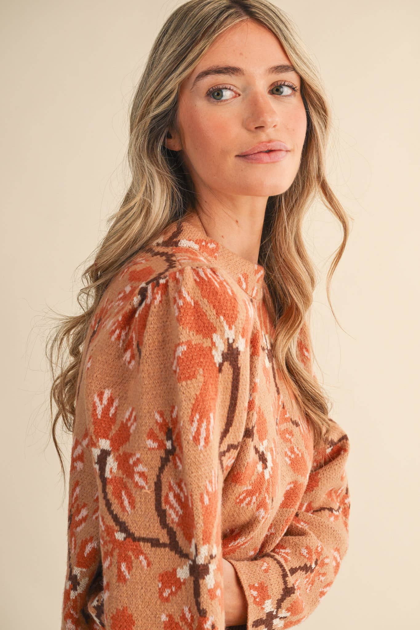 &MERCI - Wholesale Knit Sweater - Women's - FLORAL MOCK NECK SWEATER MSW1110111