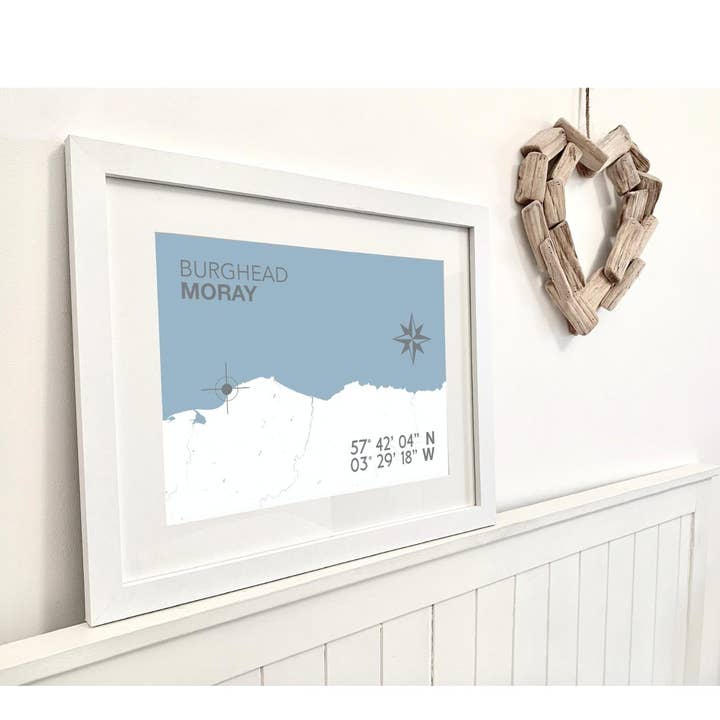 Burghead Coastal Map Print for wholesale by SeaKisses