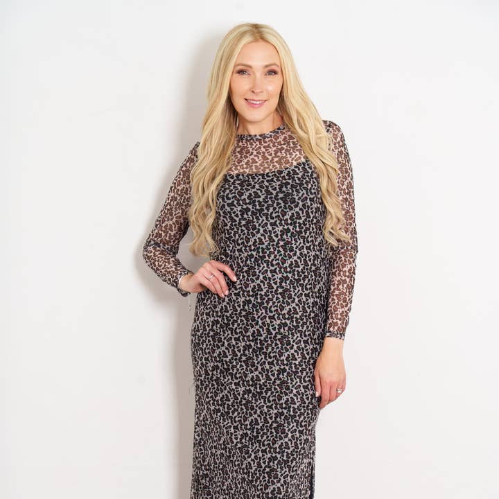 Drew Column Dress with Slip - Natural, Leopard for wholesale by Sarta