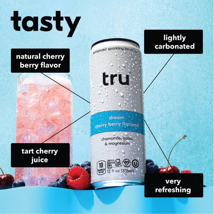 Tru – wholesale Sparkling water – Tru Dream Sparkling Drink, Cherry Berry (Pack of 12)