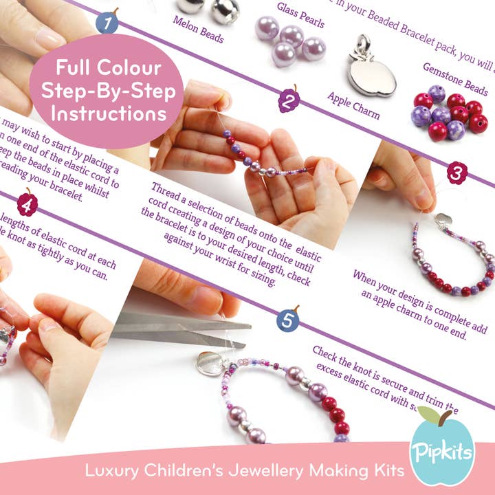 Pipkits – Großhandel Schmuck zum Selbermachen – Kinder – Pipkits Beaded Bracelet Kit „Berries“ Brombeere (für 2 Armbänder)3