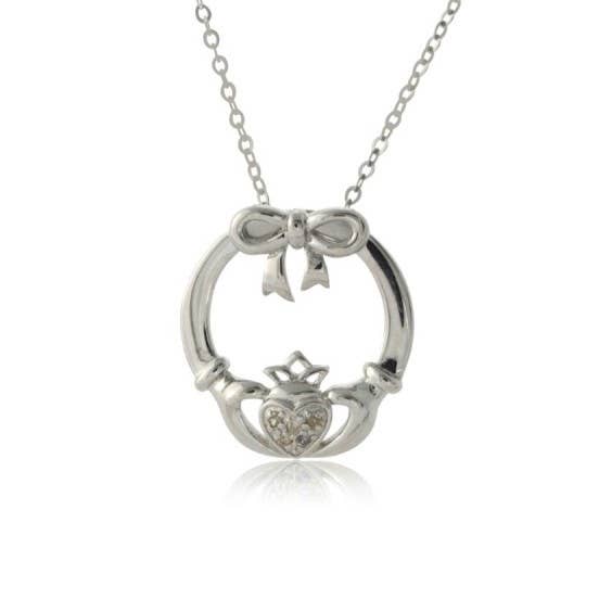 Diamond Claddagh Bow Pendant for wholesale by The Irish Jewelry Company