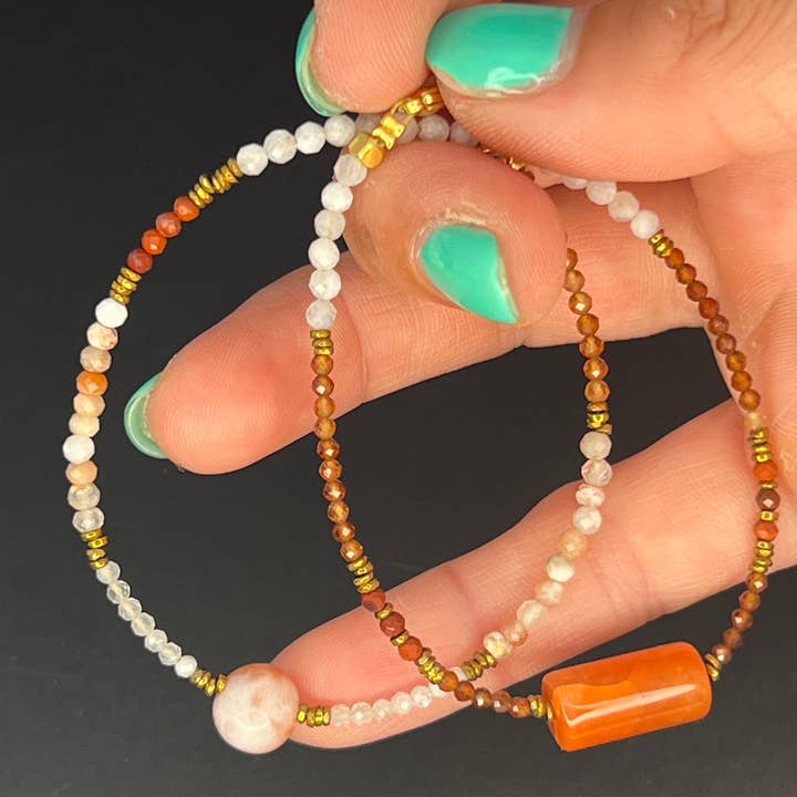 Garnet and Moonstone double bracelet for wholesale by Téha Créations