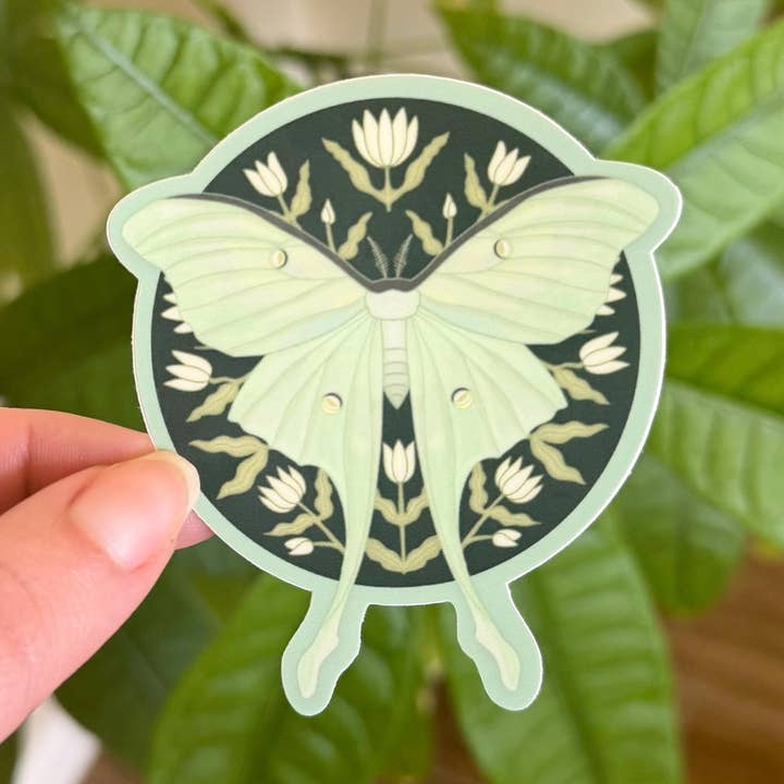 Luna Moth Floral Cottagecore Sticker for wholesale by Desert Light Co.
