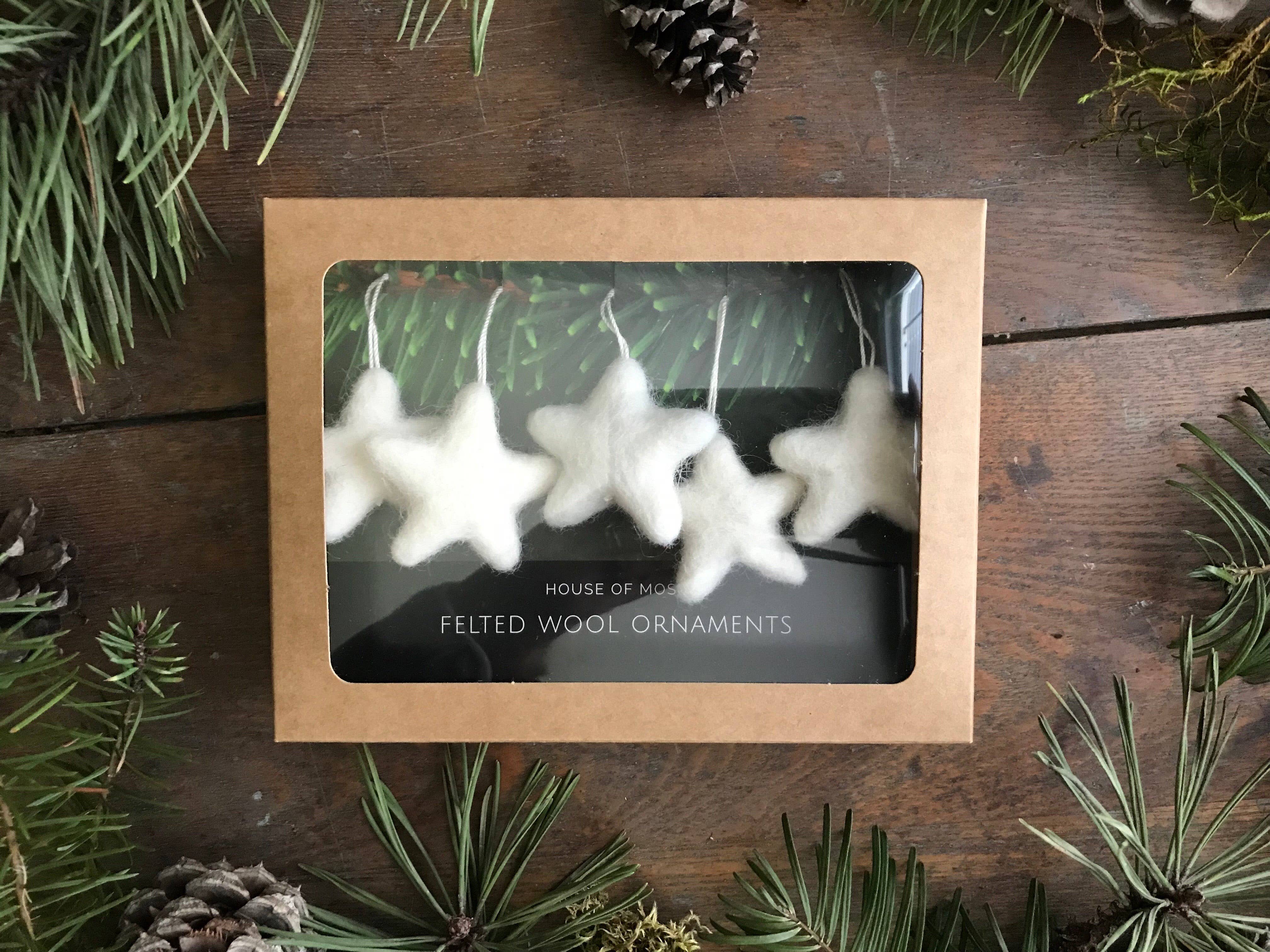 House of Moss - Wholesale Ornament Set - Star Ornaments | Boxed Set of 5 Mini Wool Ornaments6