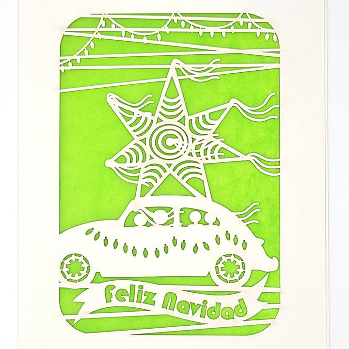 two hermanas – Engroshandel Julekort – Feliz Navidad med en VW bug y Pinta8