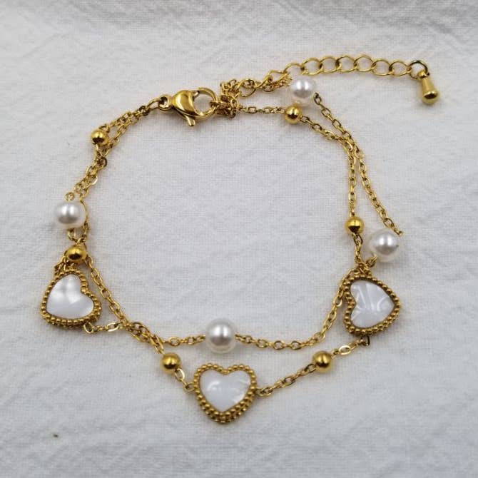 Layered Shell Heart Chain Bracelet - Valentine's Day for wholesale by ENA Jewelry