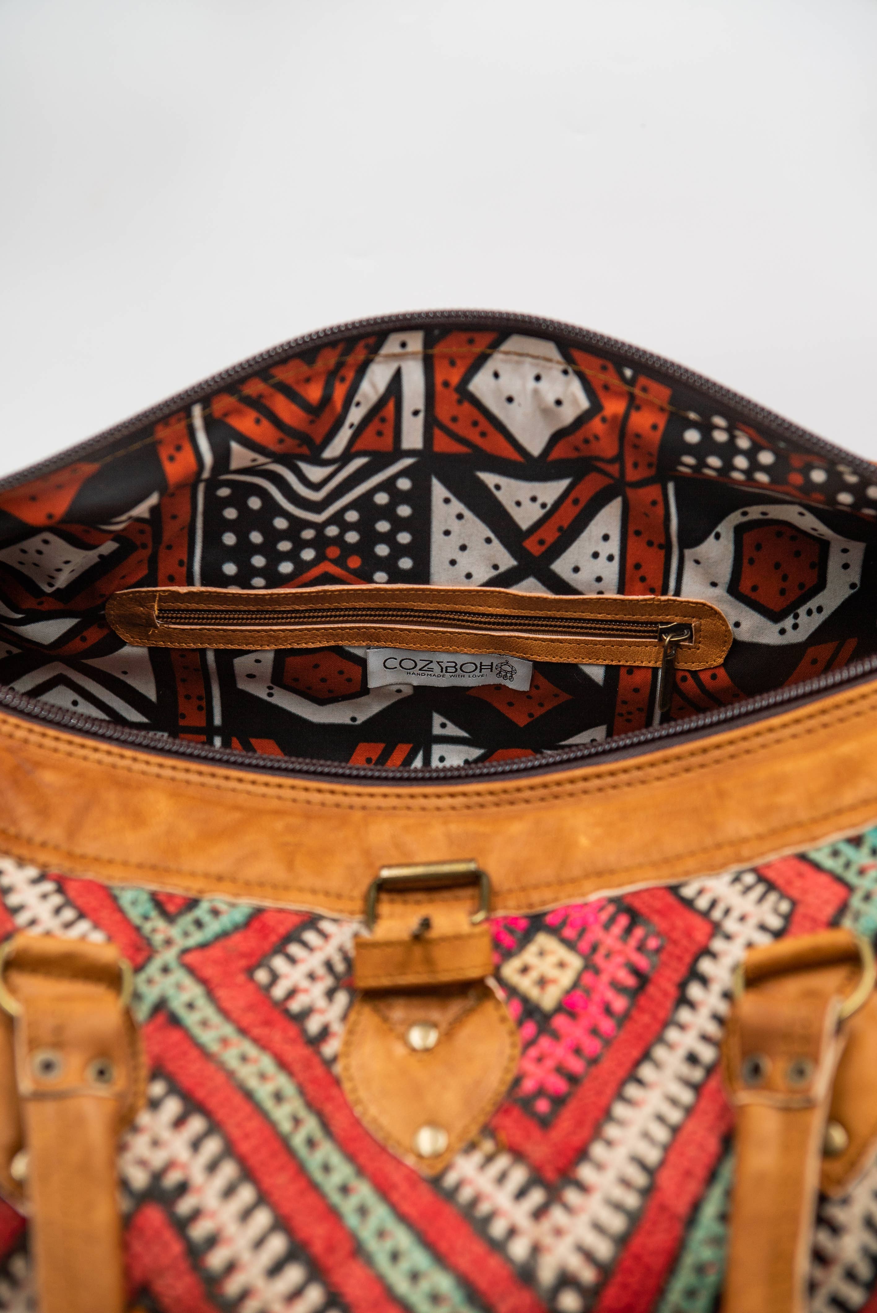 CozyBoho – Saco de viagem - Mulher por atacado – Bolsa de fim de semana Kilim de couro CozyBoho™6