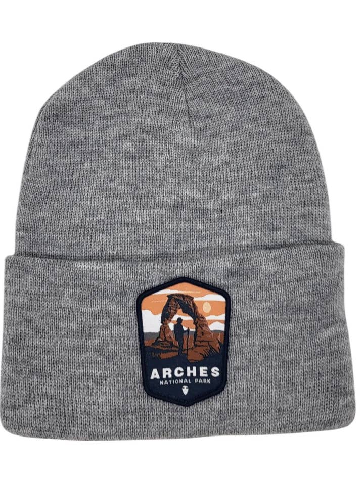 Utah Arches National Park Beanie w/ Hiking Woven Patch for wholesale by PNW Apparel