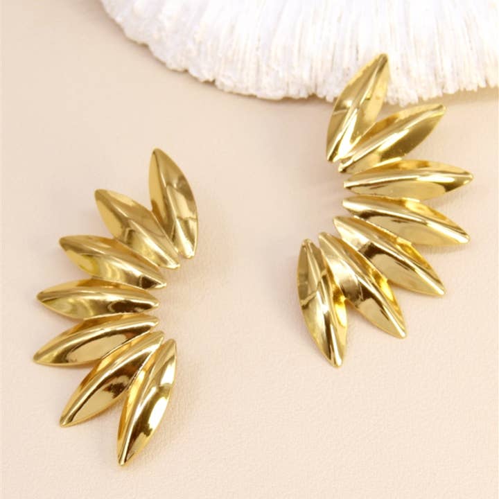 dorato Orecchini Foglie Stilizzate in Acciaio Inossidabile in vendita all'ingrosso su Faire0