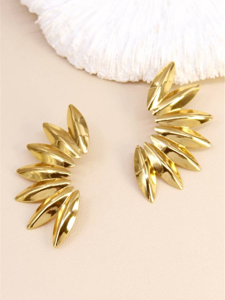 Stylized Leaf Earrings in Stainless Steel for wholesale by BELLISSIMA BIJOUX