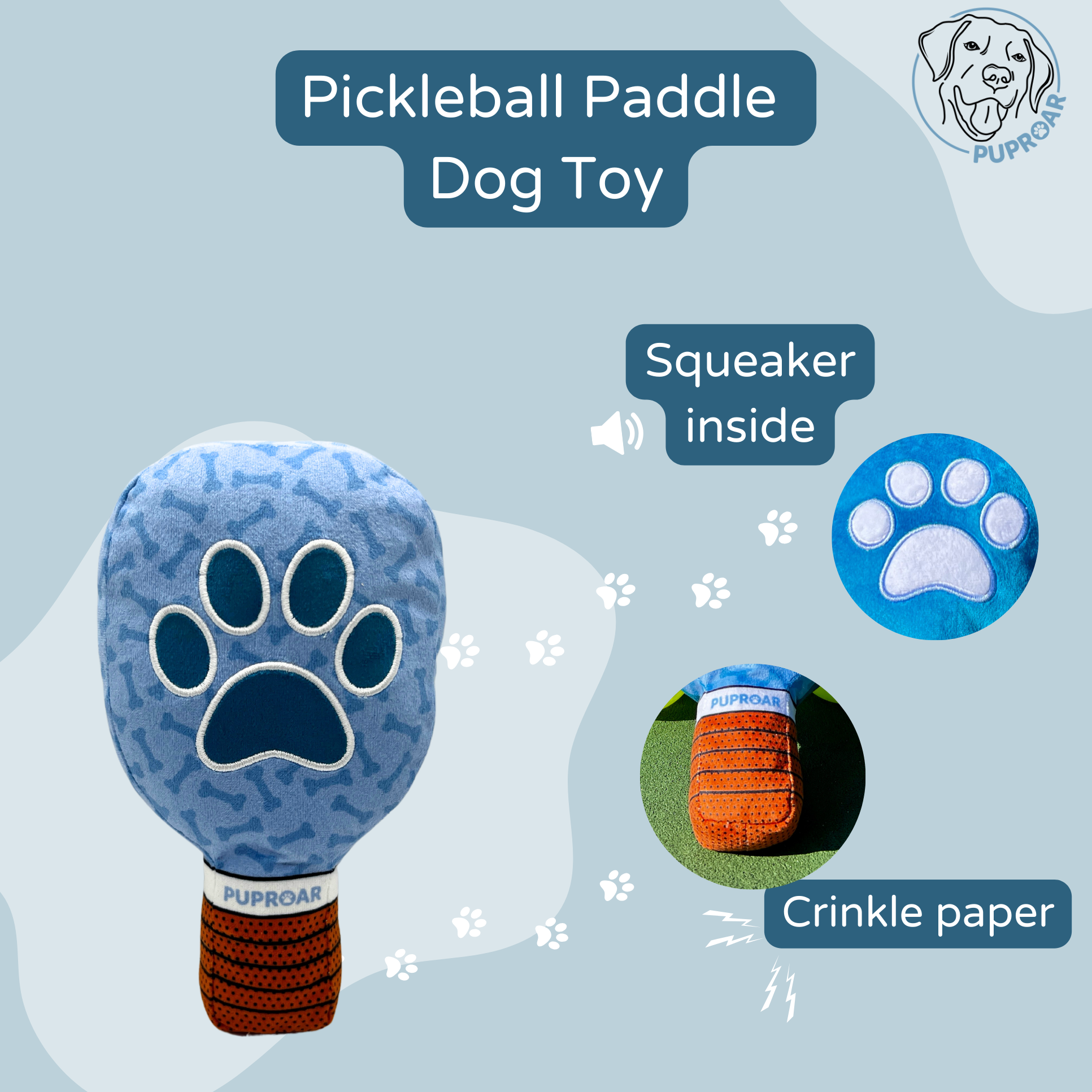 PUPROAR - Wholesale Pet Squeaky Toy - Dog - Pickleball Squeaky and Crinkly Dog Toy1