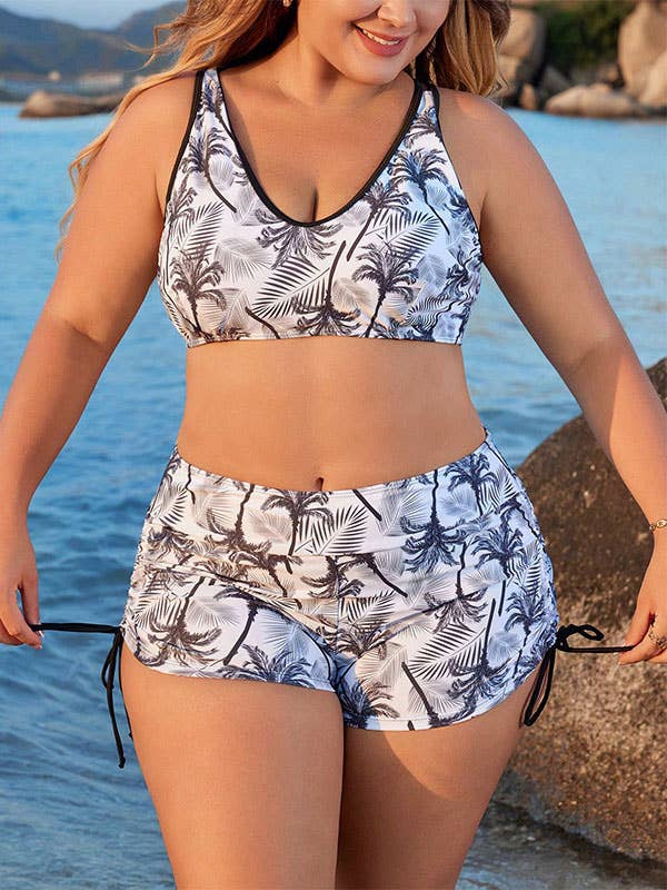 Crave by FW - Wholesale Two Piece Swimsuit - Women's - Plus Size Three Piece Coconut Tree Tankini Swimsuits2