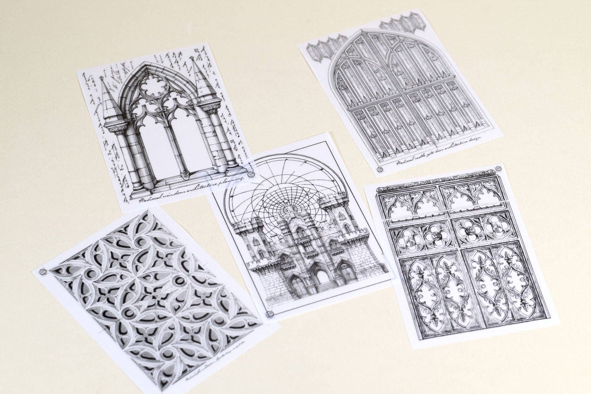 CoraCreaCrafts - Wholesale Stationery/Notecard Set - Medieval Architecture Vellum Set3
