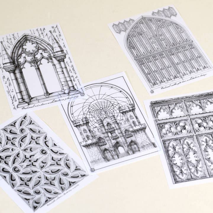 CoraCreaCrafts - Wholesale Stationery/Notecard Set - Medieval Architecture Vellum Set3