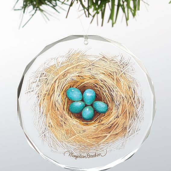 ROUND GLASS ORNAMENT BLUEBIRD NEST - BASTIN for wholesale by Art Brand Studios