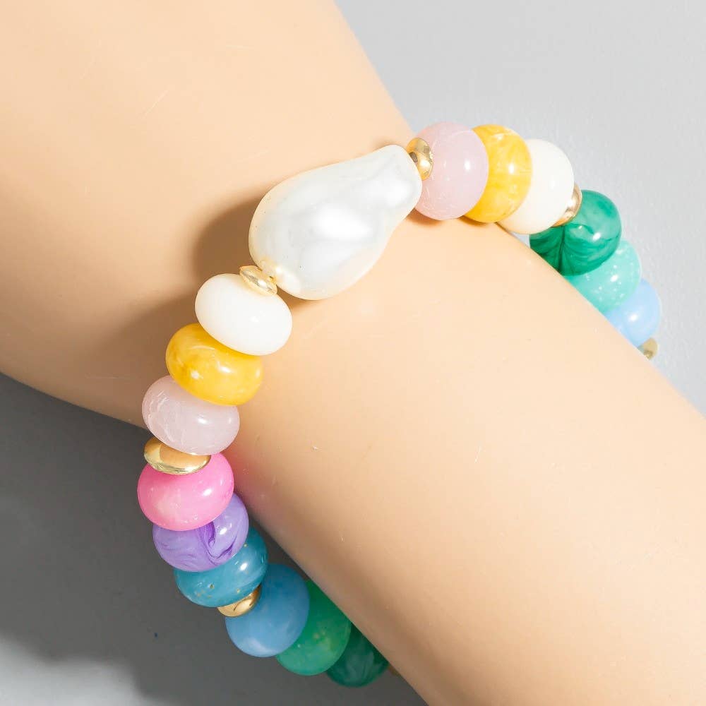 The Looks by Fame Accessories - Wholesale Beaded Bracelet - Wide Marble Resin And Disc Beaded Bracelet3