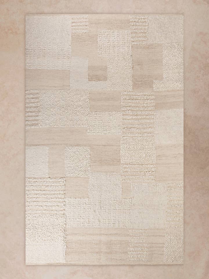 Minerva Textured Neutral Wool Area Rug - 5 x 8 for wholesale by GAURI KOHLI