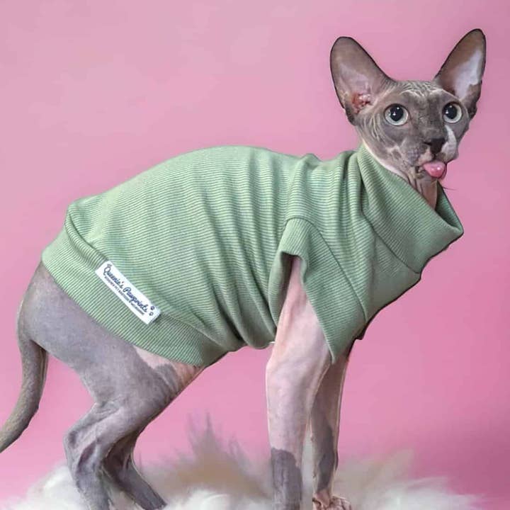 Feline Ribbed Jumper - Sage for wholesale by Queenie's Pawprints