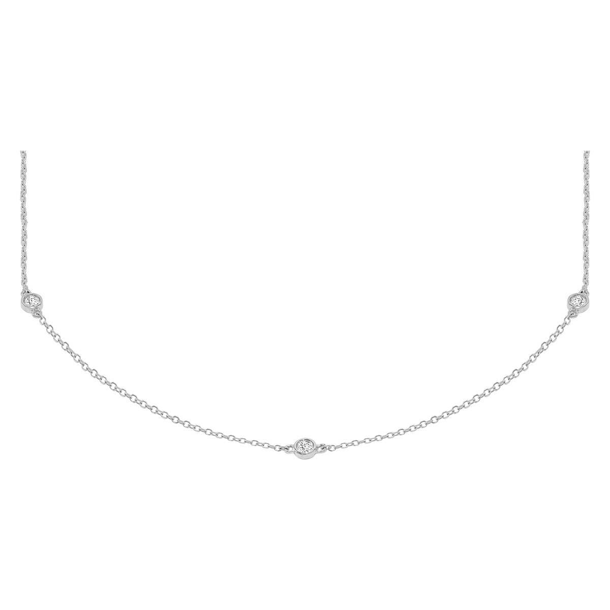TimeLe$$ Classics - Venta al por mayor Collares de cadenas y eslabones - Collar con bisel en oro blanco de 14 quilates con forma de estación de diamantes de laboratorio de 0,25 quilates1